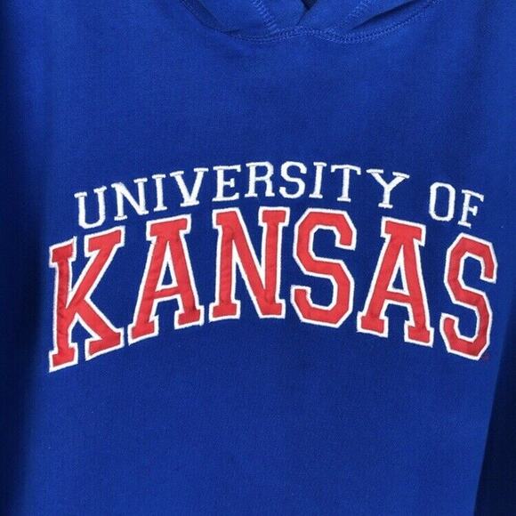 University of Kansas Size Large Pullover Sweatshirt Hoodie Embroidered FLAWED - Picture 3 of 8